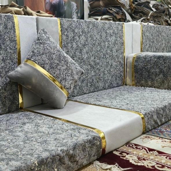 بالش شاه نشین فومی ست هفت تکه طرح نوار طلایی
