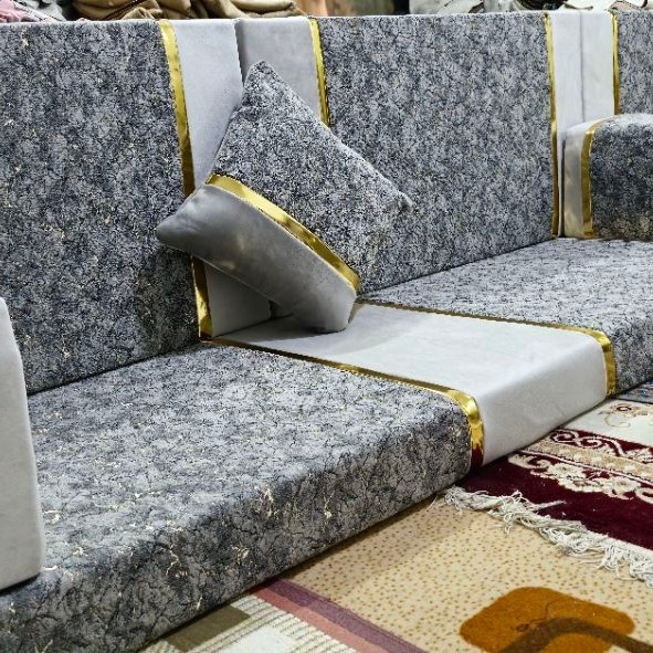 بالش شاه نشین فومی ست هفت تکه طرح نوار طلایی